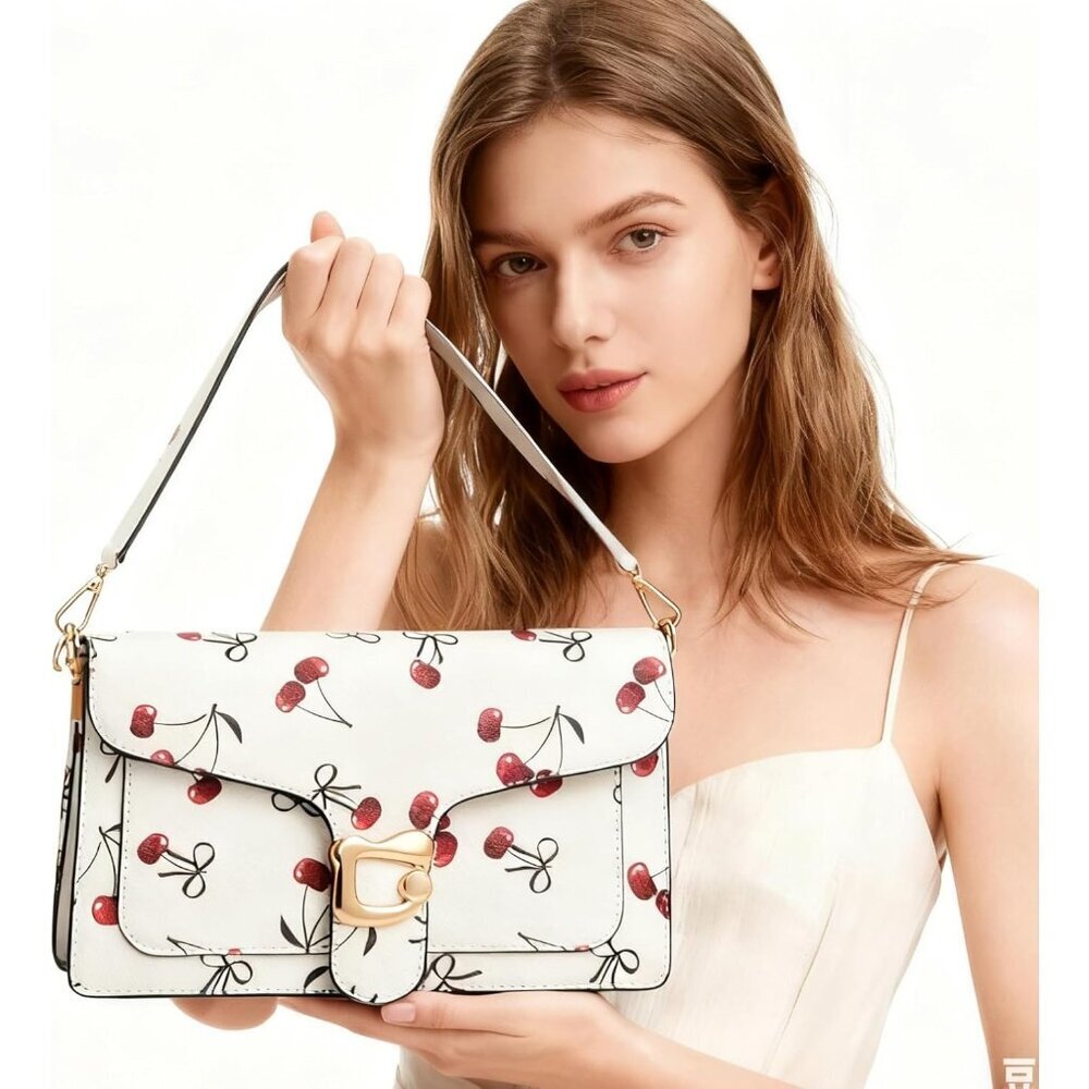 Women Cherry White Imported Leather Trendy Small Cross Body Evening Handbag - Picture 3 of 9